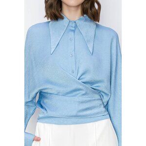 Blue Satin Wrap Blouse